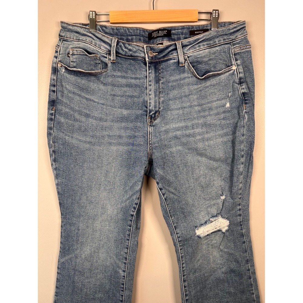 Judy Blue Bootcut Jeans 20W Blue Distressed Denim Plus Hem Detail Boho - Picture 2 of 8